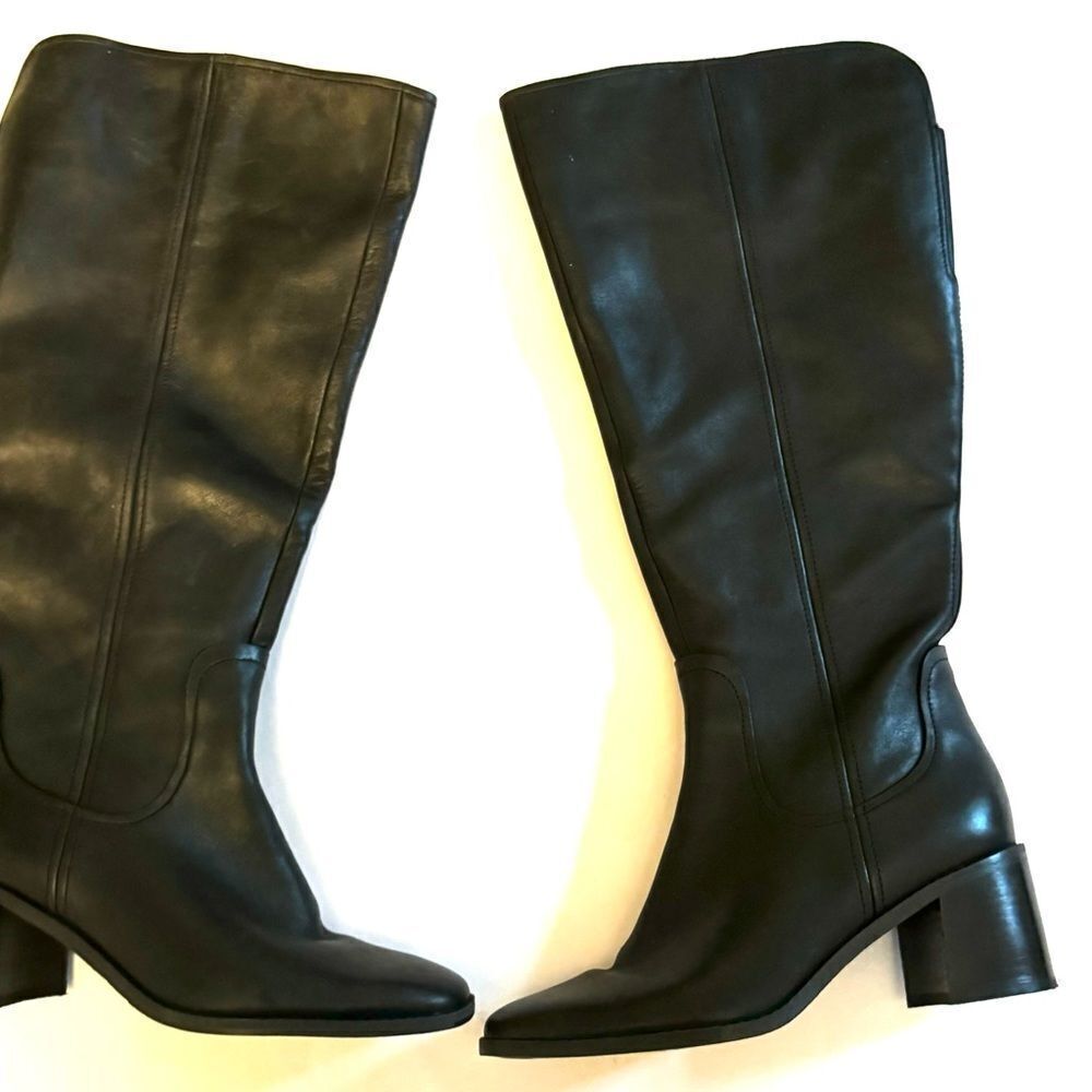 27 Edit Womens Edda Black Leather Wide Calf Tall Knee-High Boots - Picture 10 of 13